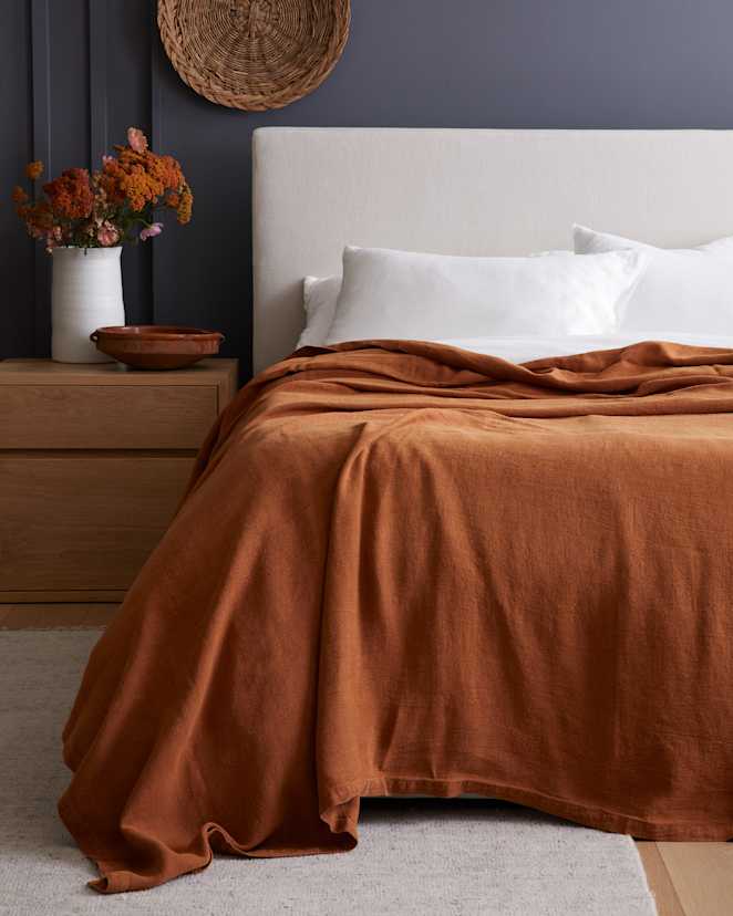 Terracotta Vintage Wash European Linen Bed Cover