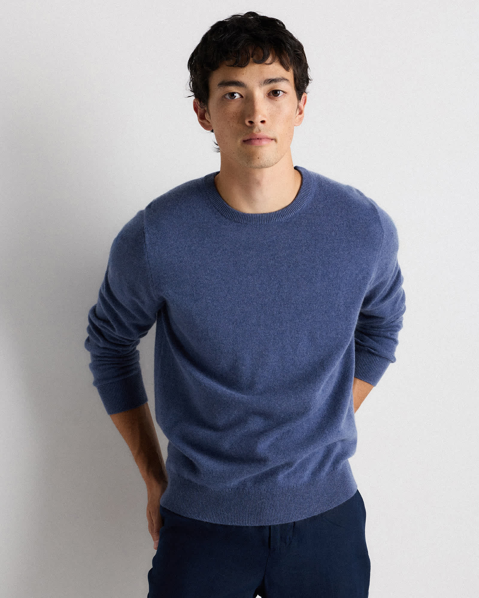 heather-storm-blue Mongolian Cashmere Crewneck Sweater
