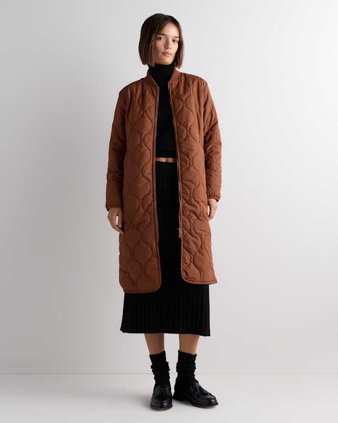 Dark Tobacco Brown Featherless Quilted Puffer Long Coat
