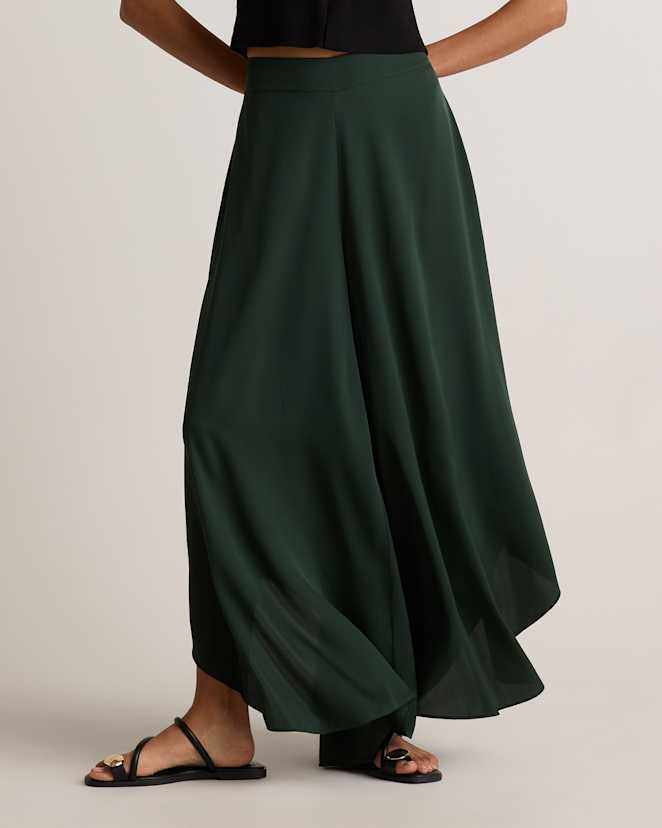 Forest Green Washable Stretch Silk Palazzo Pants