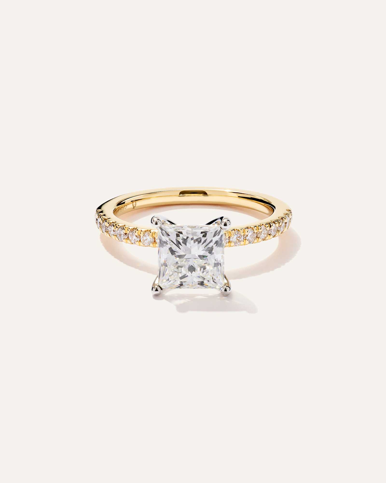 yellow-gold Lab Grown Diamond Princess Petite Pave Engagement Ring