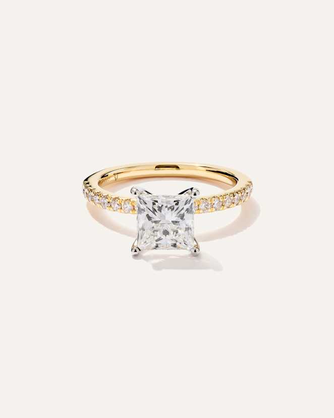 Yellow Gold Lab Grown Diamond Princess Petite Pave Engagement Ring - 2ct