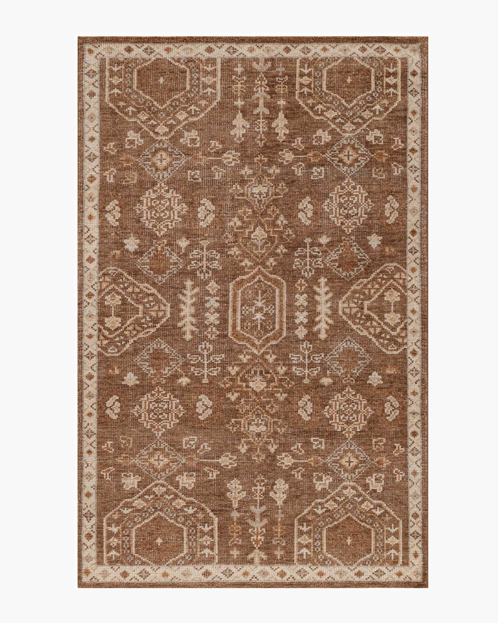Brown Tapis Fara noué à la main en laine