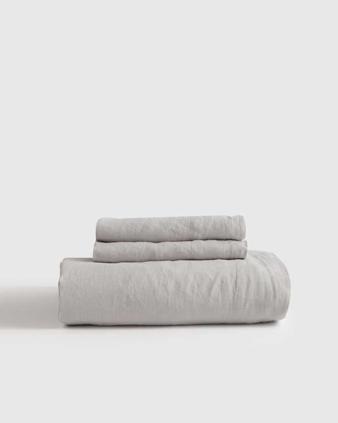 Light Grey European Linen Fitted Sheet Set