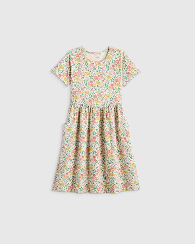 Bright Ditsy Floral Organic Cotton Fit and Flare Pocket Dress