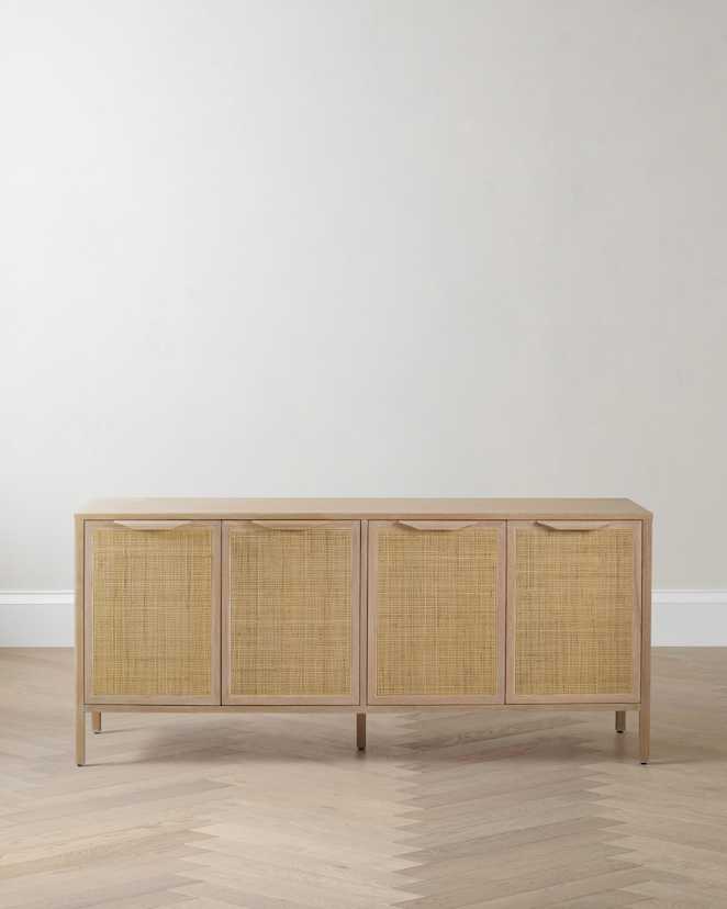Natural Solid Wood and Natural Rattan Sideboard