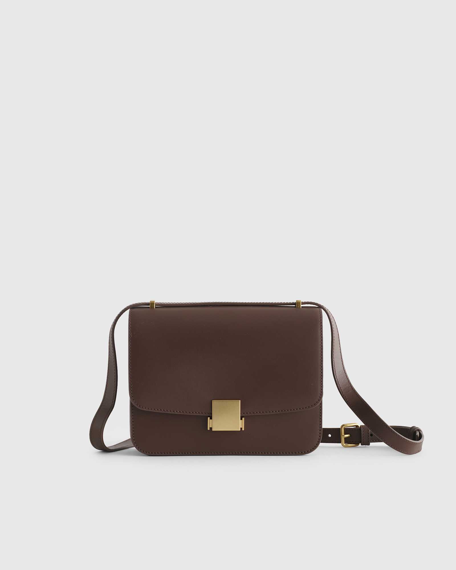 dark-brown Italian Leather Box Shoulder Bag
