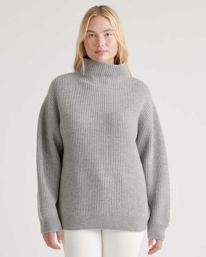 Light Heather Grey Australian Merino Wool Oversized Turtleneck Sweater