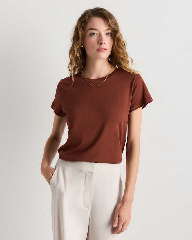 Redwood Brown Cotton Modal Crew Neck Swing Tee