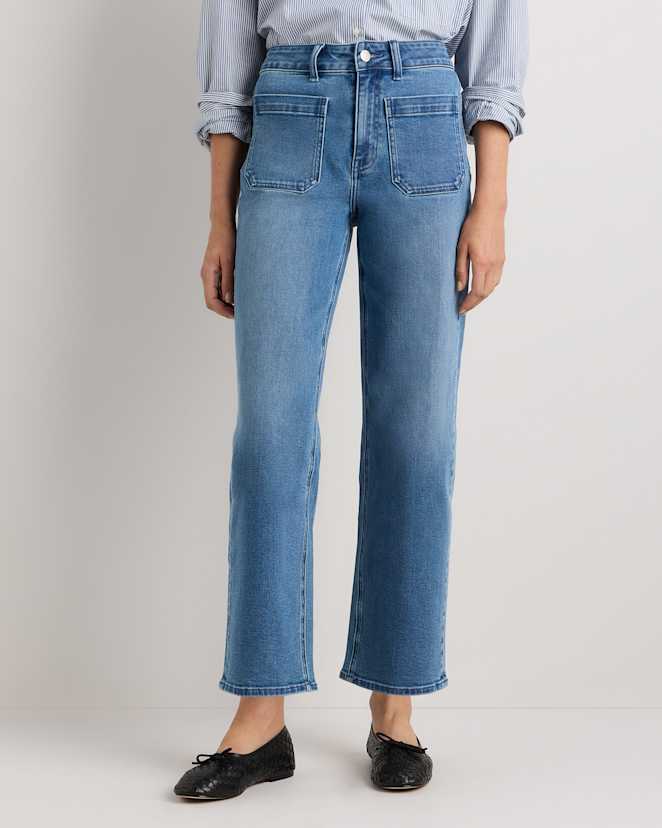 Seaside Blue Bella Stretch Patch Pocket Wide Leg Jeans