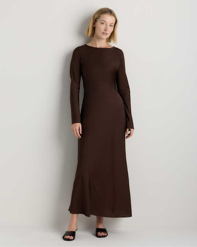 W-DRS-205-HOTFUD-09 EDITED Hot Fudge Washable Stretch Silk Long Sleeve Maxi Dress