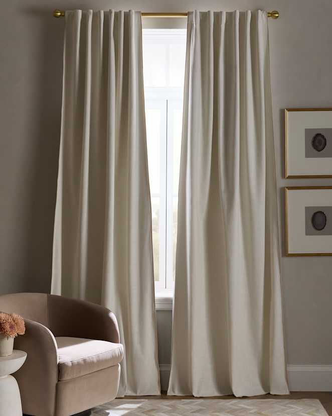 Ivory/Oatmeal Piping Piped Edge Cotton True Blackout Curtain