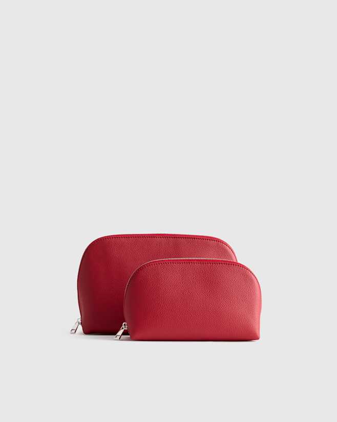 Ruby Red Italian Leather Pouch Travel Set