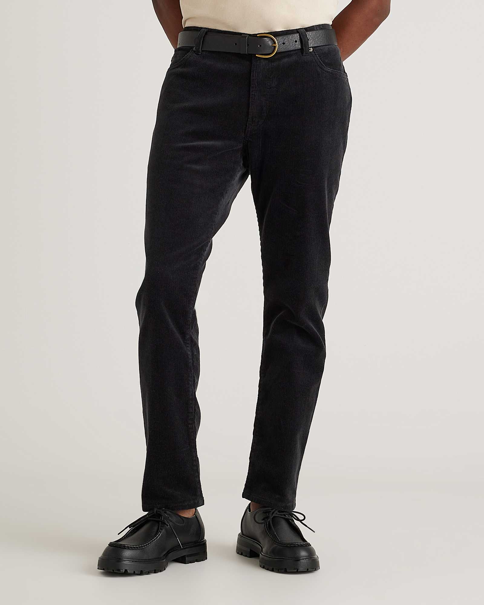 black Organic Stretch Corduroy 5-Pocket Pants