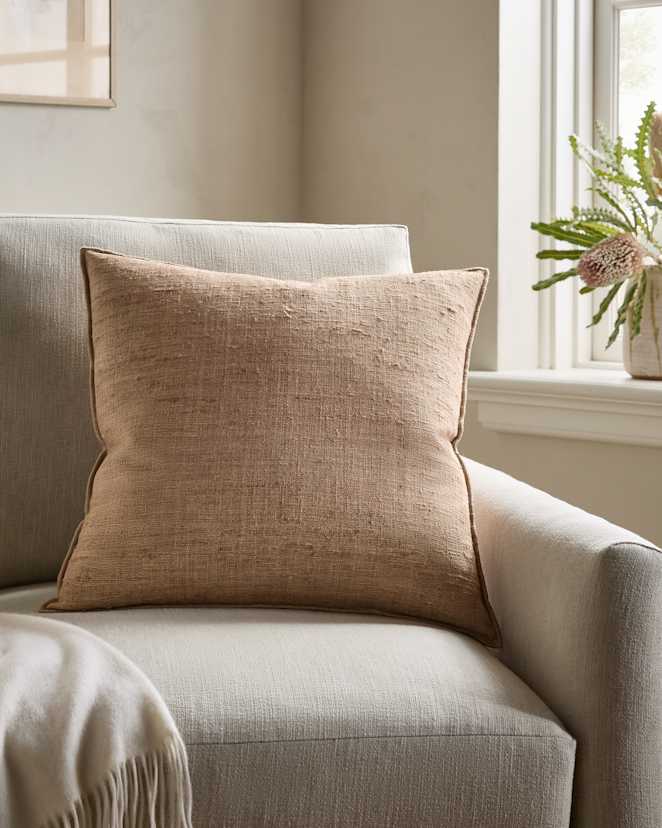 Sand Raw Silk Textured Pillow Cover