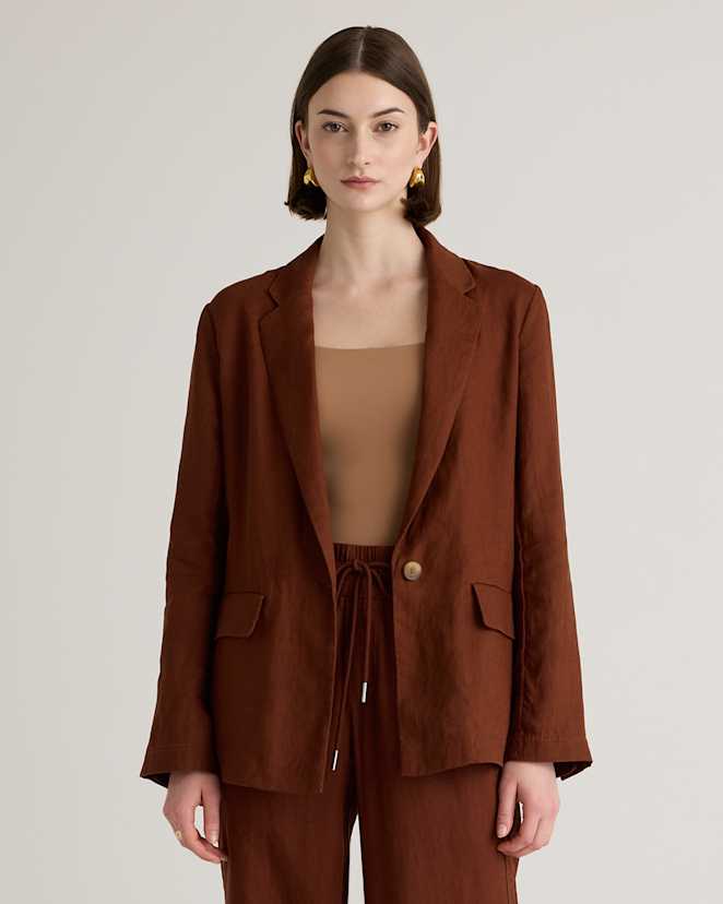 Chocolate 100% European Linen Blazer