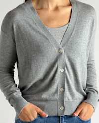 THUMB Women-s Lightweight Cotton Cashmere Cardigan Heather Grey 1.30 IH Shoot 4x5.00 00 00 06.Still001