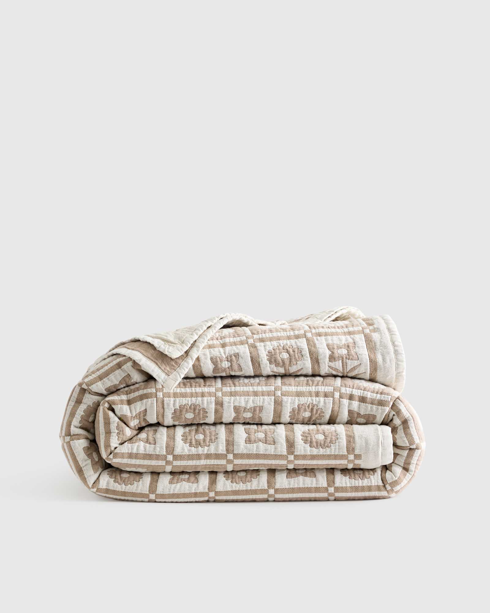 Toffee Couvre-lit en coton biologique à motif floral en jacquard