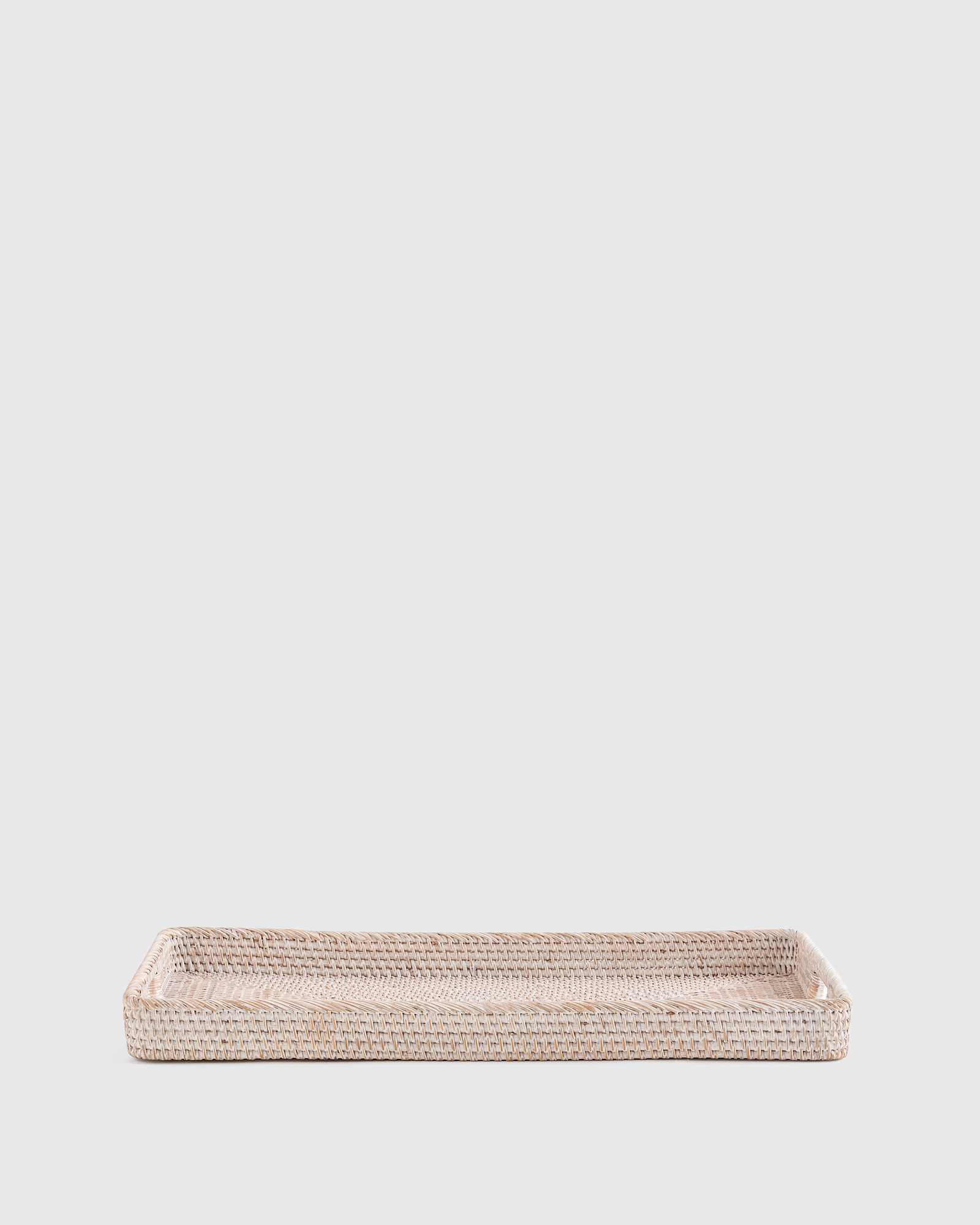 White Wash Handwoven Rattan Rectangular Tray