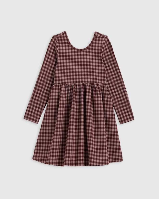 Check Organic Cotton Long Sleeve Skater Dress