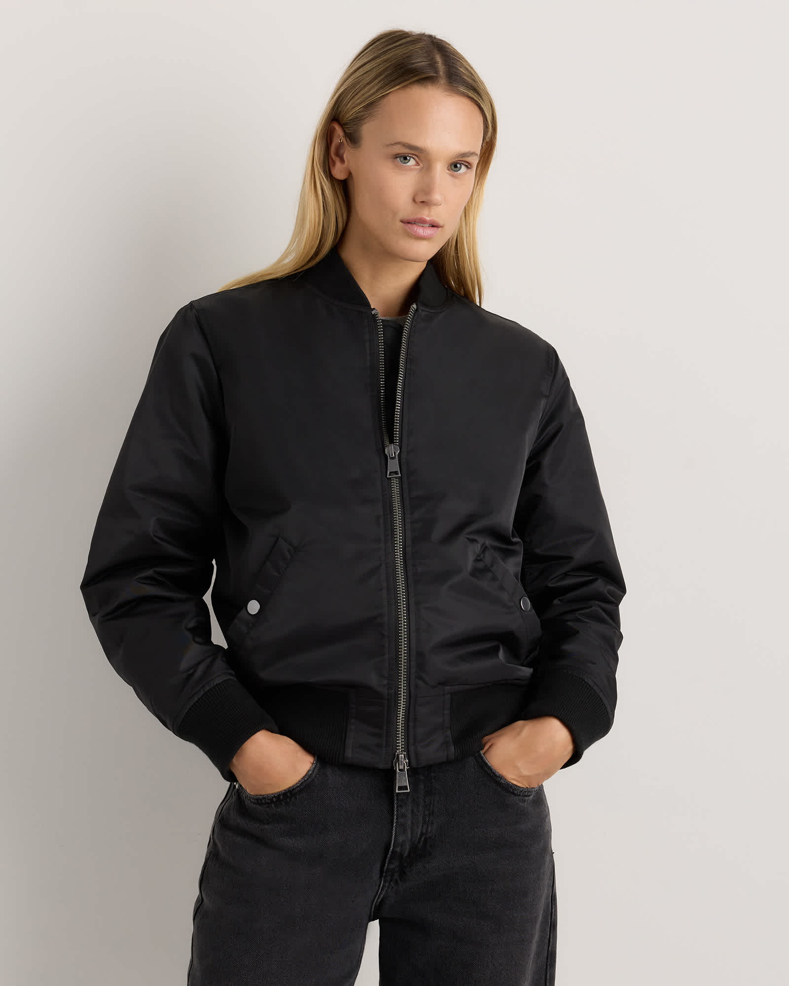 true-black Flight Nylon Bomber Jacket