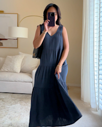 100% Organic Cotton Gauze Tiered Maxi Dress - PDP Video Thumbnail (Indigo Blue, 4x5)