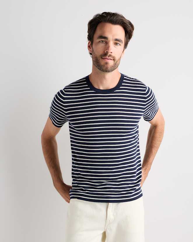 Navy/White 100% Superfine Mongolian Cashmere Tee