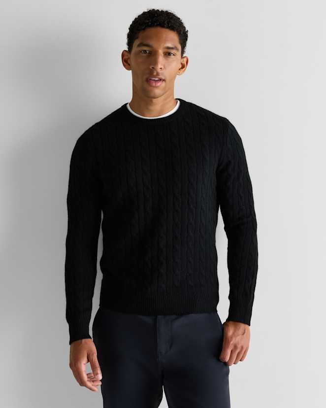Black Mongolian Cashmere Classic Cable Crewneck Sweater