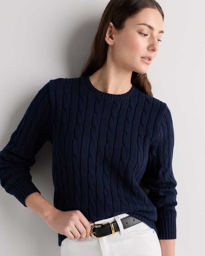 Navy Pull en tricot torsadé 100 % coton biologique à col rond