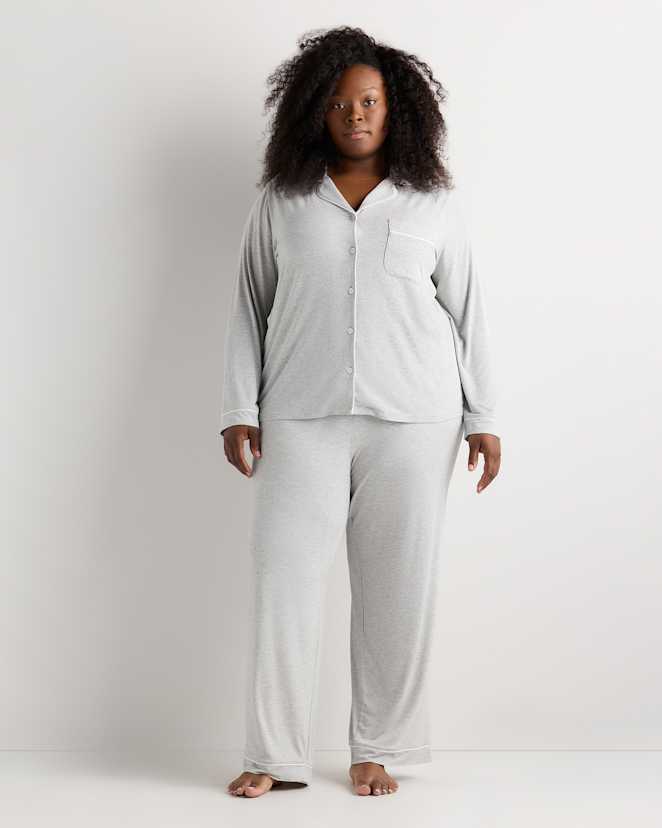 Heather Grey Bamboo Jersey Long Sleeve Pajama Set