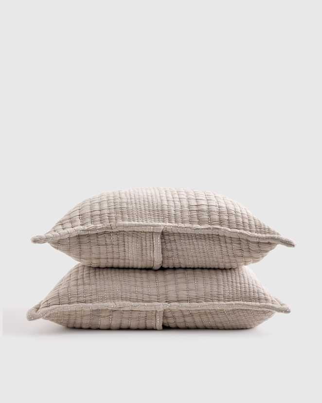 Taupe Organic Cotton Channel Stitch Sham Set
