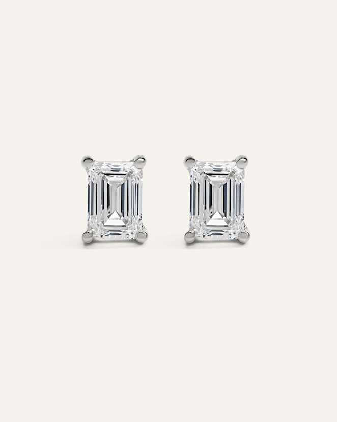 White Gold 14K Gold Lab Grown Diamond Statement Emerald Studs - 6ctw