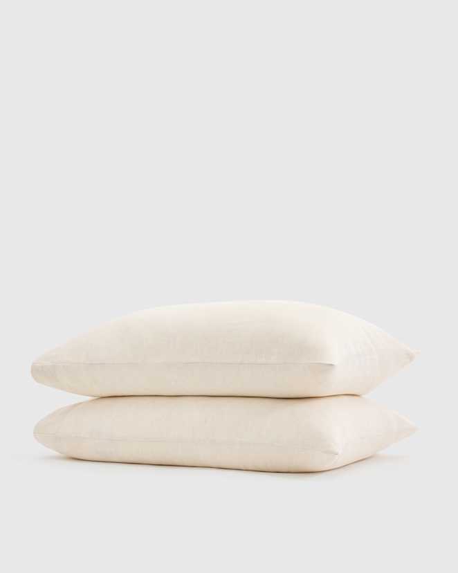Natural/White Mini Pinstripe European Linen Stripe Pillowcases Set