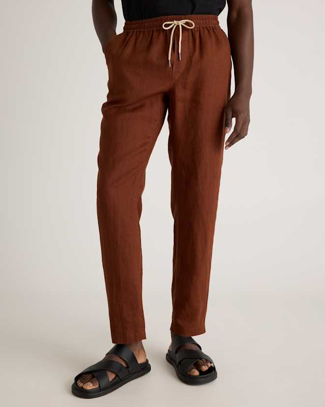 Chocolate 100% European Linen Drawstring Beach Pants