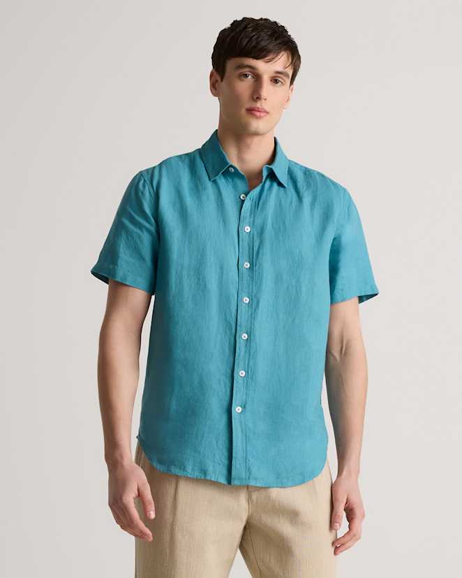 Mineral Blue 100% European Linen Relaxed Short Sleeve Shirt