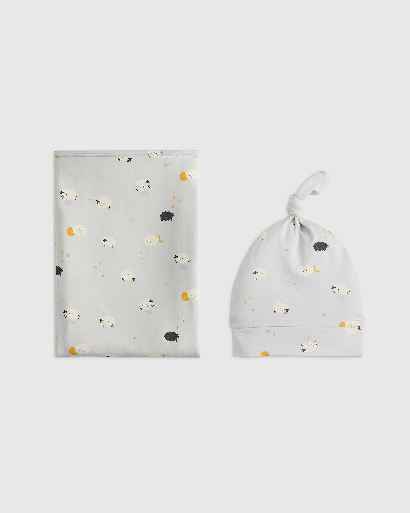 little-sheep Bamboo Swaddle & Hat Layette Set