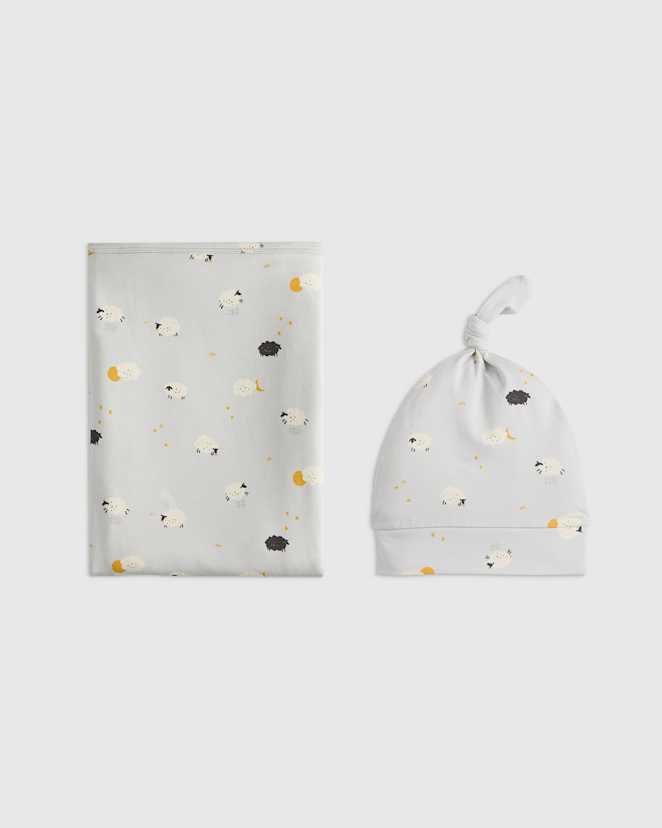 Little Sheep Bamboo Swaddle & Hat Layette Set