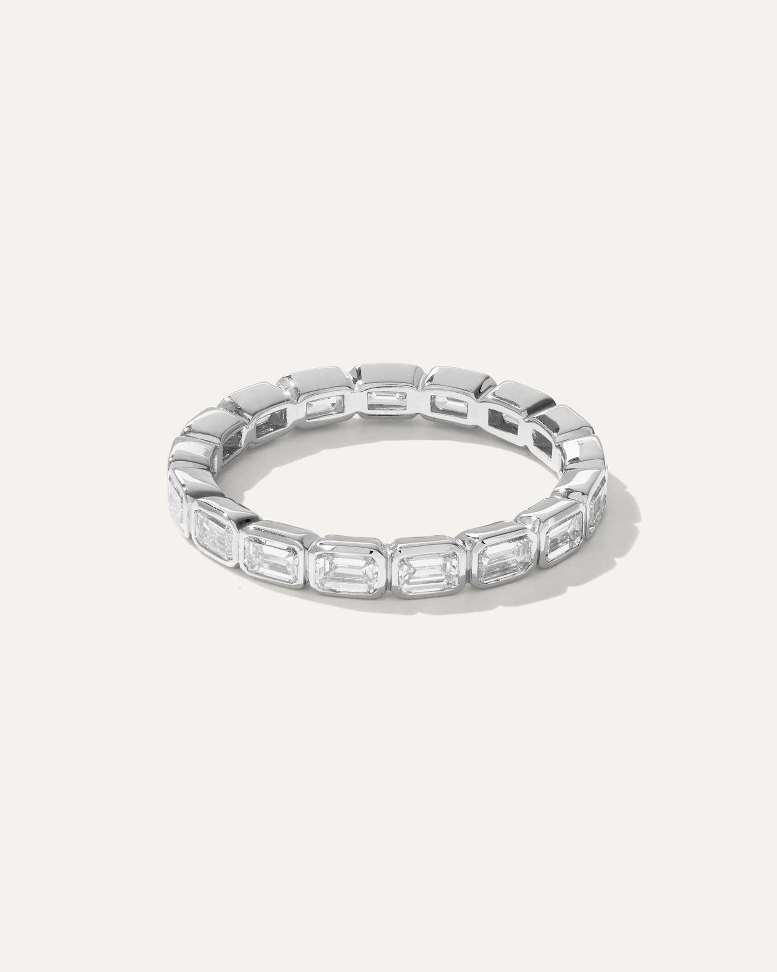 White Gold Women's Lab Grown Diamond Emerald East-West Bezel Eternity Band Rings in Yellow Gold