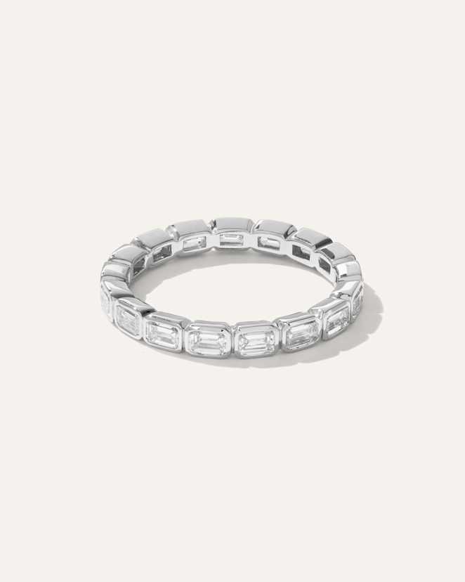 White Gold Women's Lab Grown Diamond Emerald East-West Bezel Eternity Band Rings in Yellow Gold