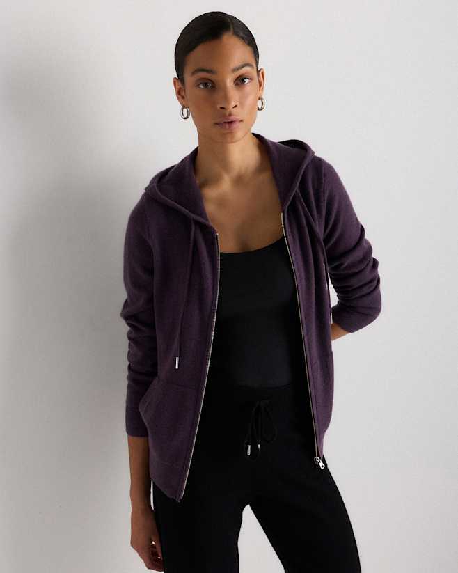 Deep Orchid Purple Mongolian Cashmere Full-Zip Hoodie
