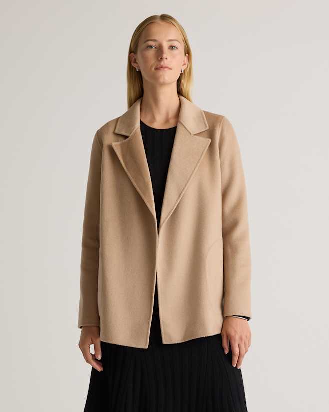 Camel 100% Mongolian Cashmere Double-Faced Open Blazer