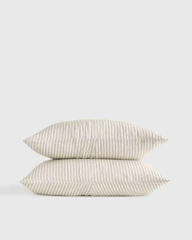 Willowleaf/White Stripe European Linen Stripe Sham Set