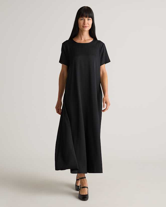 Black Washable Stretch Silk Voluminous Maxi Dress
