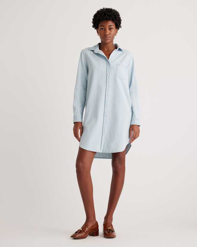 Light Chambray Distressed Denim Shirt Dress