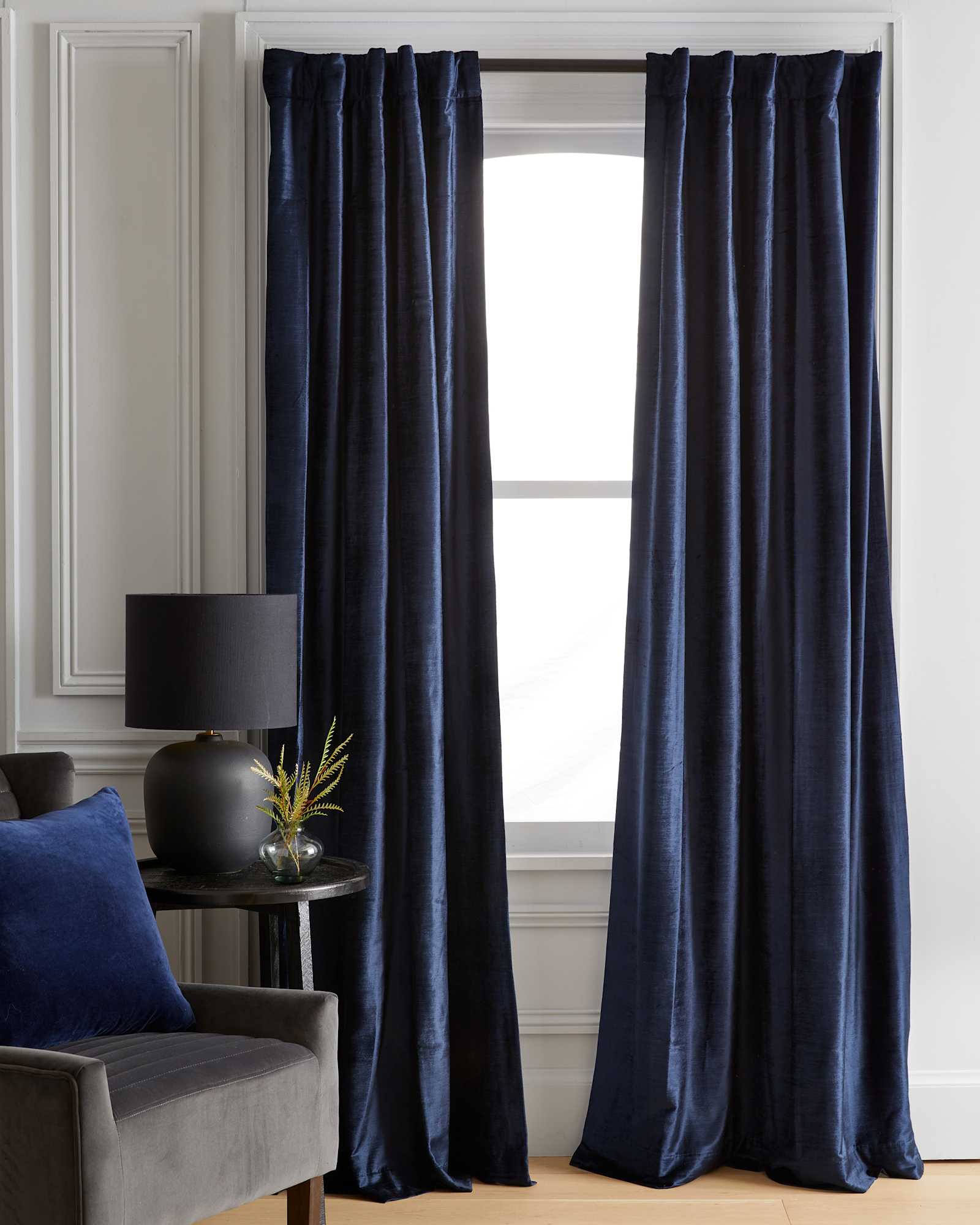 Navy Luster Velvet Room Darkening Curtain