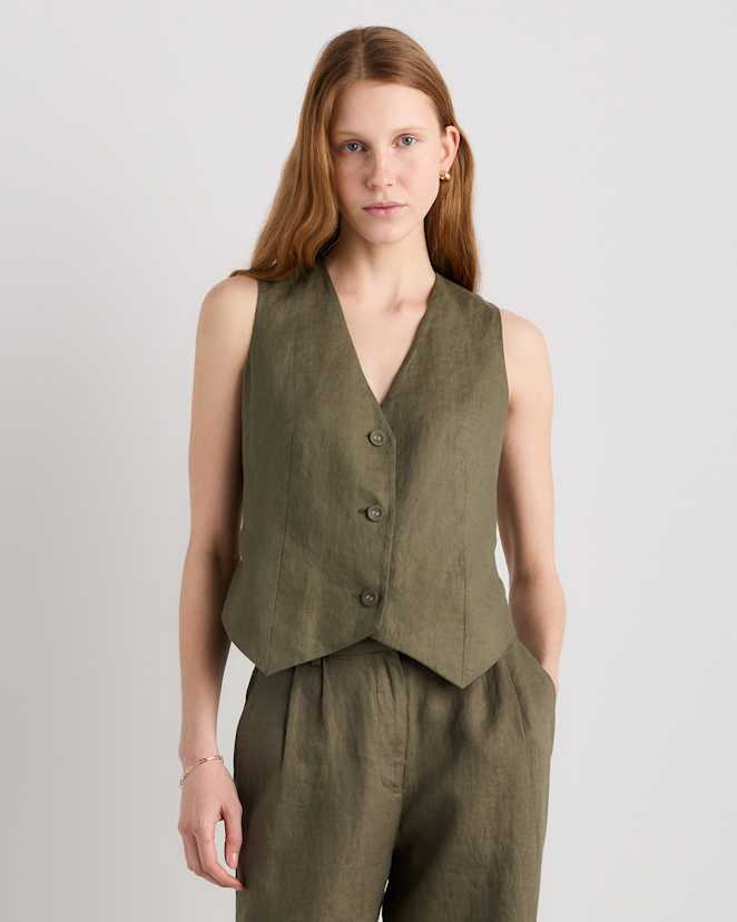 Bayberry Olive 100% European Linen Vest