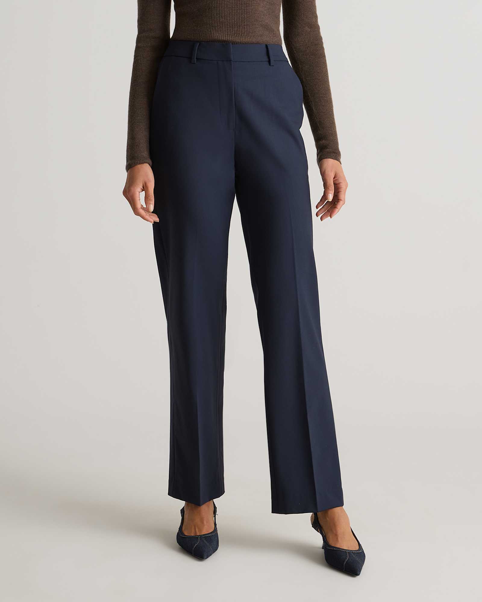 navy Italian Wool Straight Leg Pants