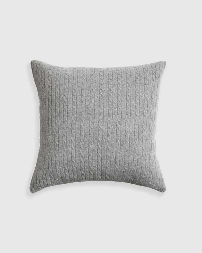 Heather Grey Cable Knit Cashmere Pillow Cover