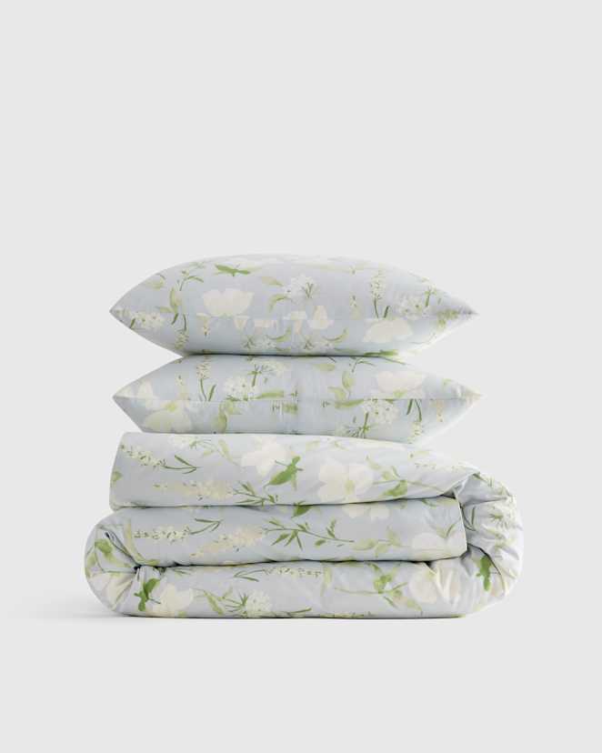 Blue Garden Classic Organic Percale Floral Duvet Cover Set