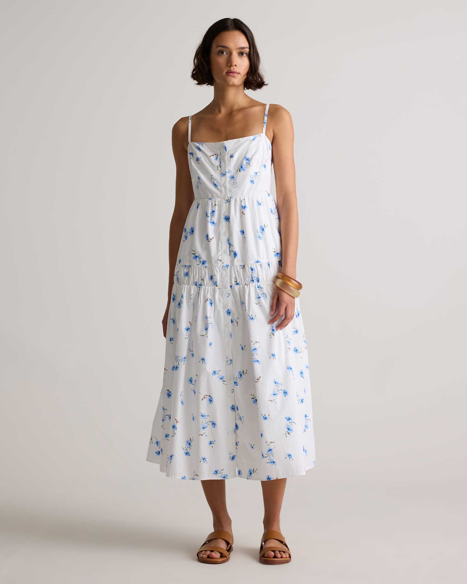 romantic-stems 100% Organic Cotton Poplin Spaghetti Strap Maxi Dress